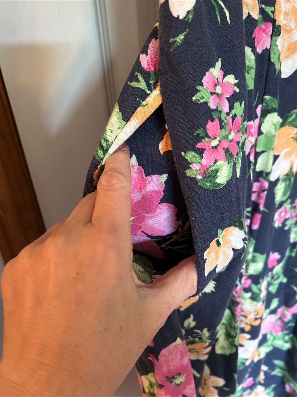 Old Navy Navy Floral Midi Dress with Pink & Yellow Flowers - Picture 3 of 7